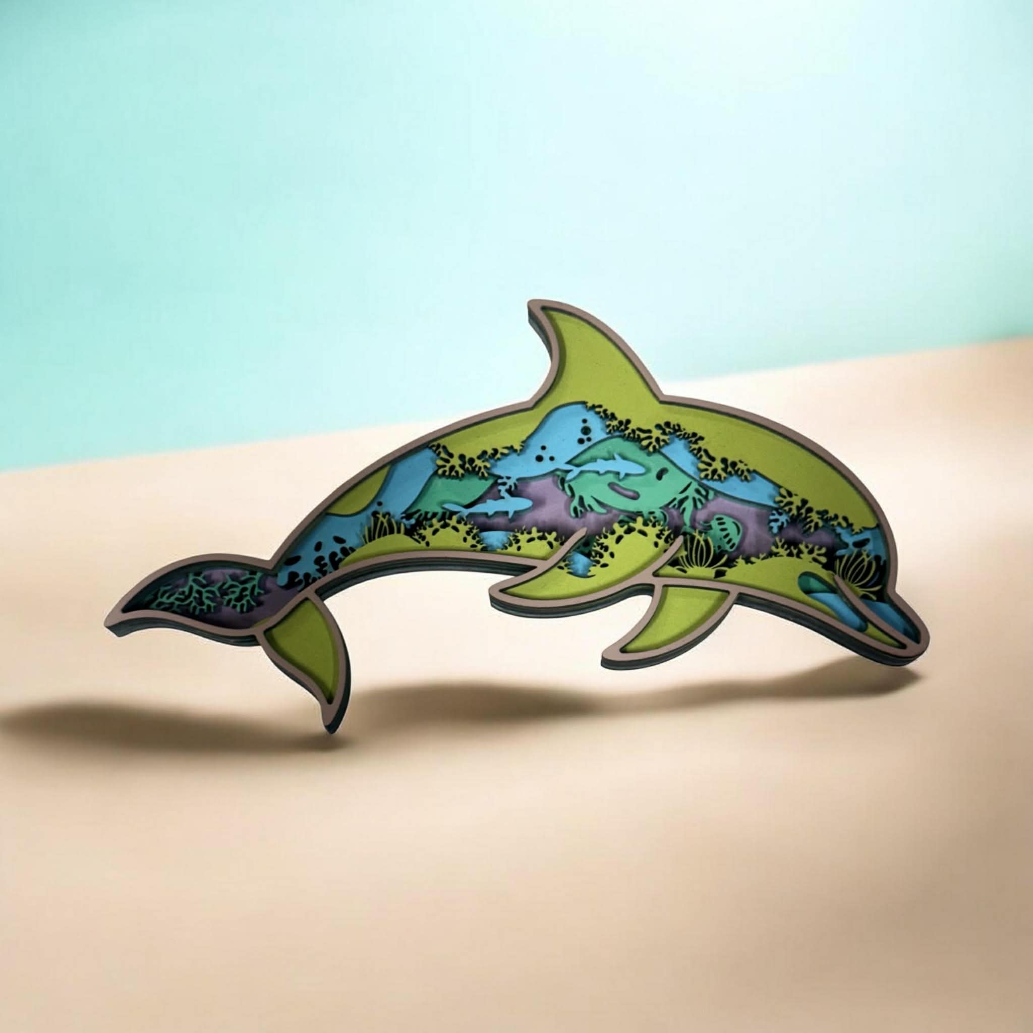Laser-Cut Layered Dolphin Wall Art