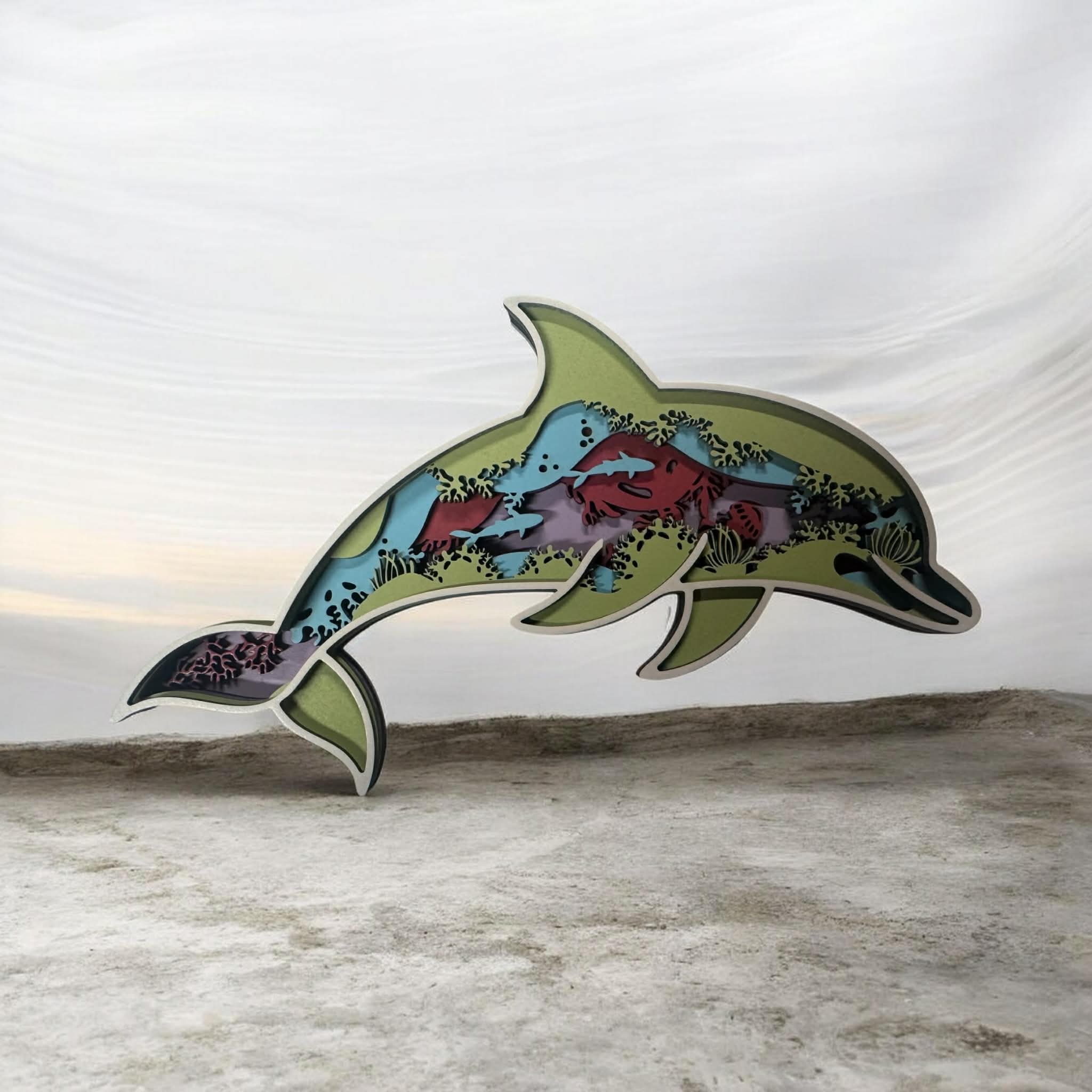 Laser-Cut Layered Dolphin Wall Art
