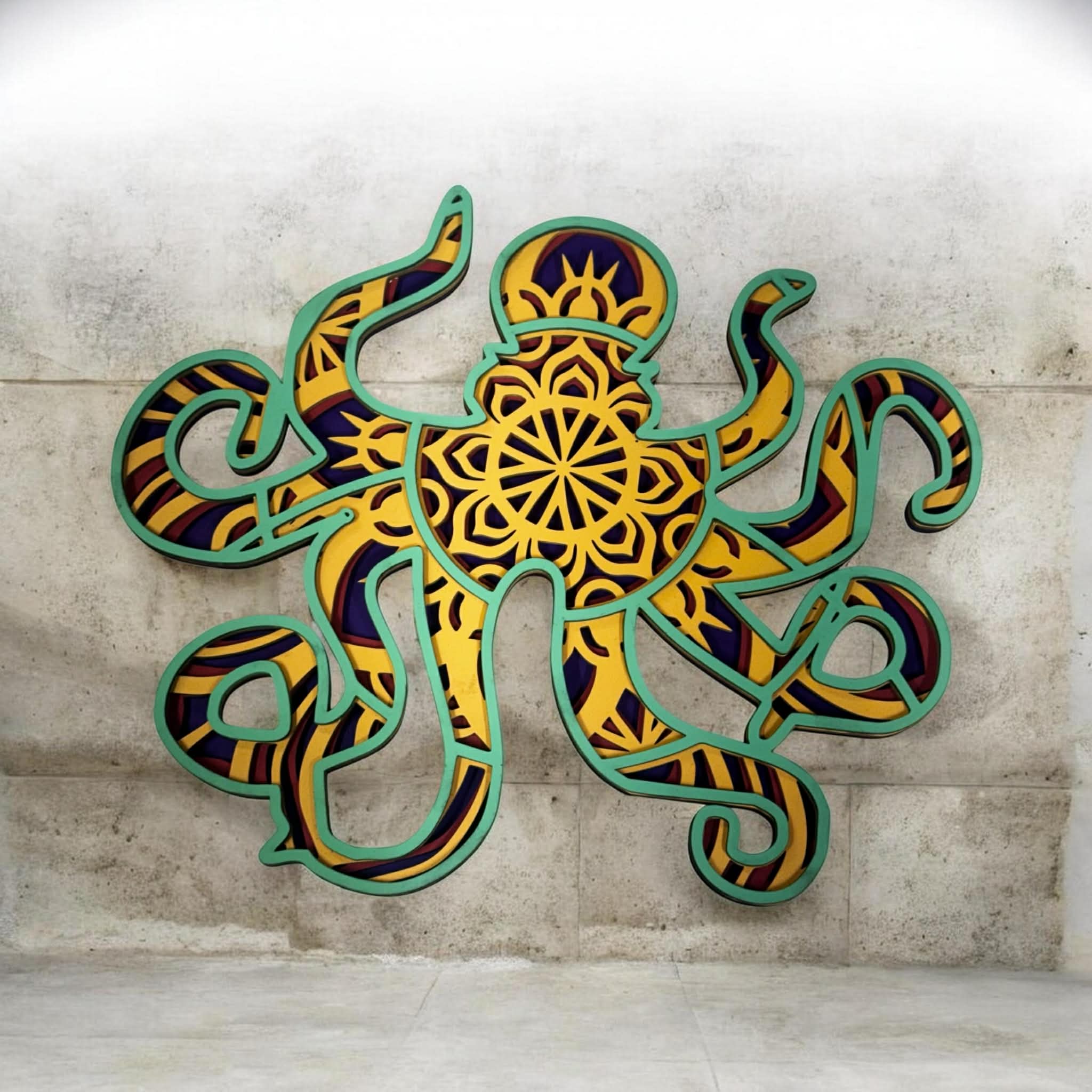 Laser-Cut Layered Octopus Wall Art – 14” x 12”